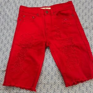 Red denim jean shorts
